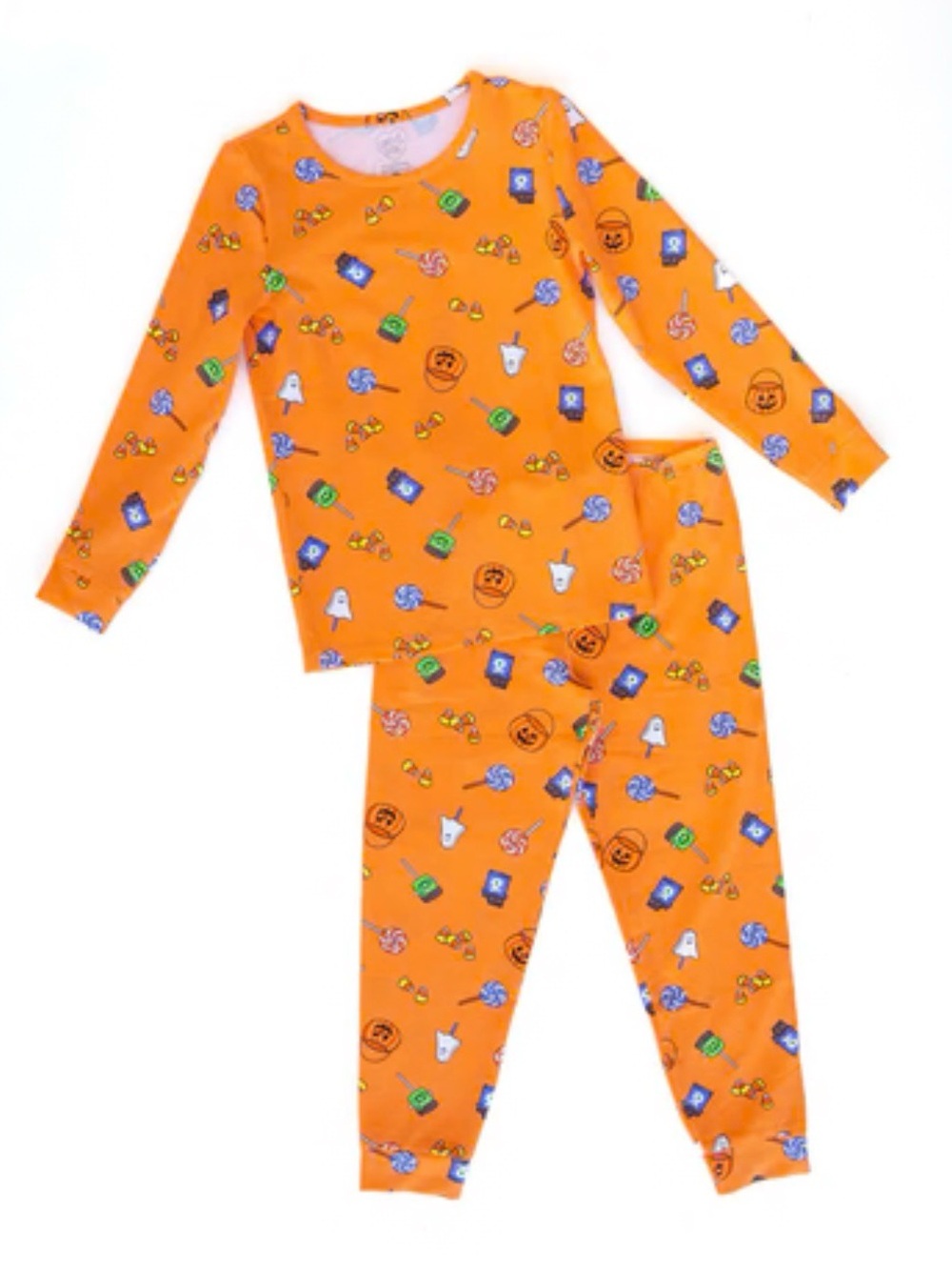 Kids Orange Halloween Print Pajama Set